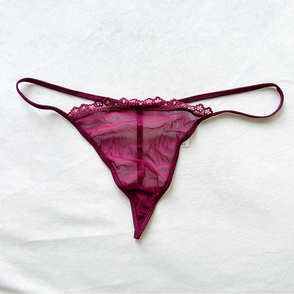 Hillard & Hanson Burgundy Lace Trim Sheer Thong Panties Intimates - XL